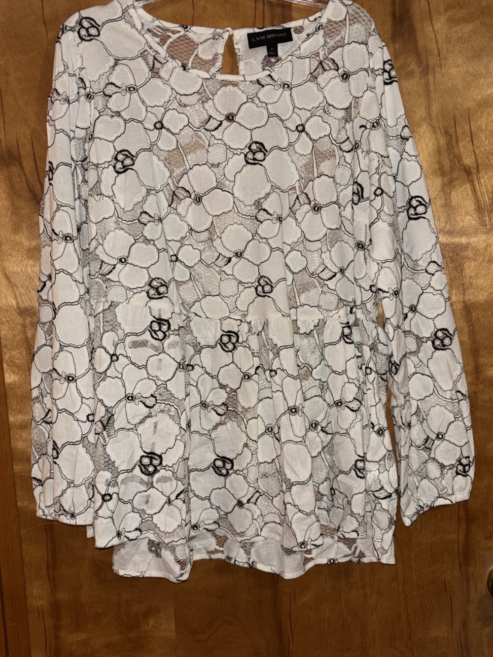 Lane Bryant White Lace Floral Long-Sleeve Peplum Top